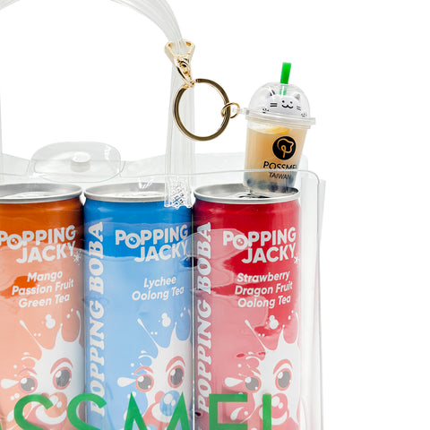 POPPING JACKY (POPPING BOBA DRINK) FAMILY SIZE 3 PACK - ASSORTED FLAVORS - 240ML*4 CANS/ PACK