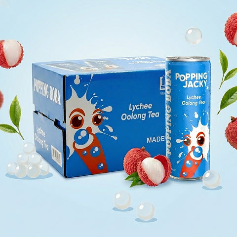POPPING JACKY (POPPING BOBA DRINK) SMALL SIZE - LYCHEE OOLONG TEA  240 ml *12 CANS/CTN