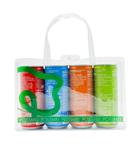 POPPING JACKY (POPPING BOBA DRINK)  FAMILY SIZE 3 PACK - ASSORTED FLAVORS  - 240 ml *4 CANS/ PACK