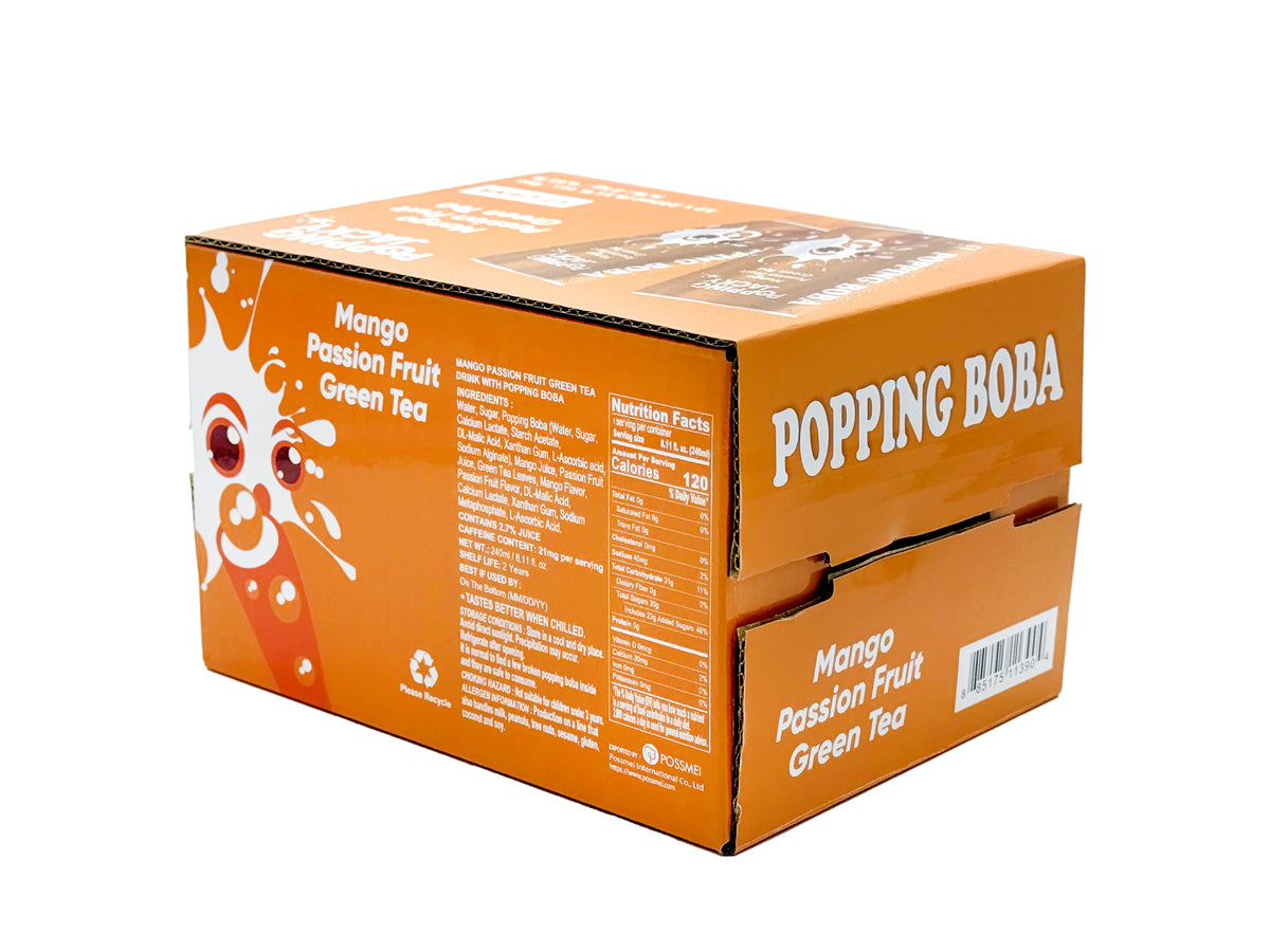 POPPING JACKY (POPPING BOBA DRINK) FAMILY SIZE - MANGO PASSION FRUIT GREEN TEA  240 ml *12 CANS/CTN