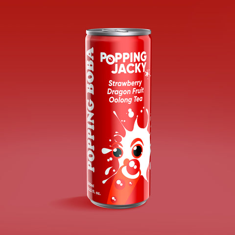 POPPING JACKY (POPPING BOBA DRINK) SMALL SIZE - STRAWBERRY DRAGON FRUIT OOLONG TEA 240 ml *12 CANS/CTN