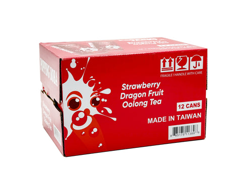 POPPING JACKY (POPPING BOBA DRINK) SMALL SIZE - STRAWBERRY DRAGON FRUIT OOLONG TEA 240 ml *12 CANS/CTN