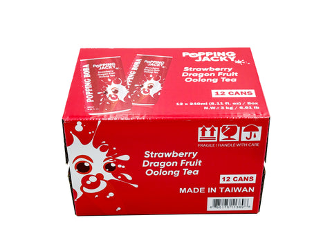 POPPING JACKY (POPPING BOBA DRINK) SMALL SIZE - STRAWBERRY DRAGON FRUIT OOLONG TEA 240 ml *12 CANS/CTN