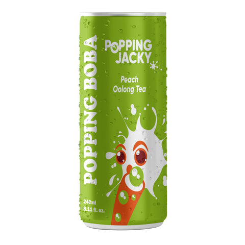 POPPING JACKY (POPPING BOBA DRINK) PARTY SIZE - PEACH OOLONG TEA  240ML*24 CANS/CTN