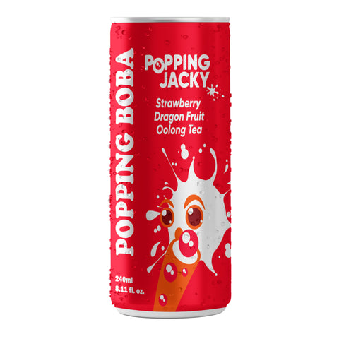 POPPING JACKY (POPPING BOBA DRINK) PARTY SIZE - STRAWBERRY DRAGON FRUIT OOLONG TEA 240ML*24 CANS/CTN